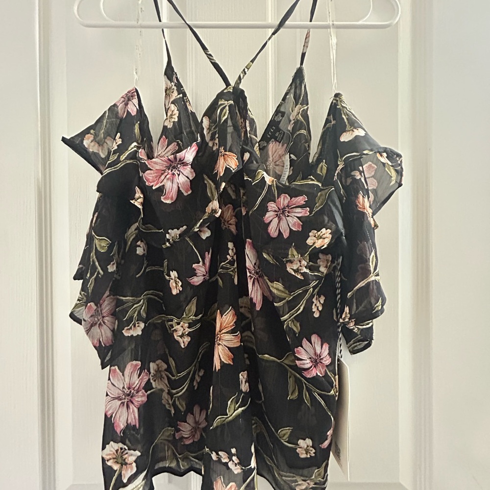 SOLD - Iris Black Floral Off the shoulder